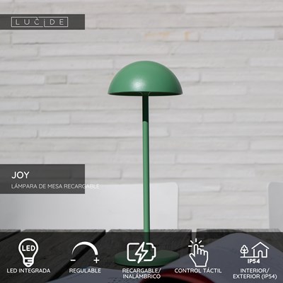 Lucide JOY - Lámpara de mesa Recargable Dentro/Fuera - Batería/acumulador - Ø 12 cm - LED Regul. - 1x1,5W 3000K - IP54 - Verde
